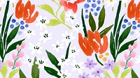 Purple flower desktop wallpaper, hand painted summer vector