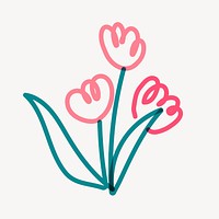 Tulip flower doodle clipart, pink cute design