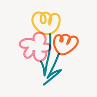 Flower bouquet sticker, colorful doodle collage element vector