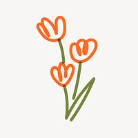 Tulip flower doodle clipart, orange cute design psd