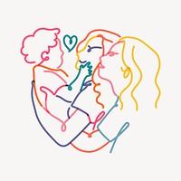 Lesbian family clipart, LGBTQ line portrait illustration