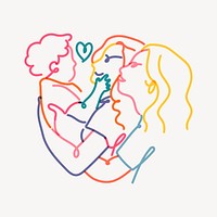 Lesbian family clipart, LGBTQ line portrait illustration psd