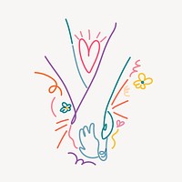 Colorful hands line clipart, LGBTQ celebration campaign vector