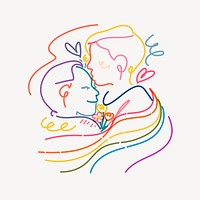 LGBTQ couple kissing clipart, gay marriage illustration psd