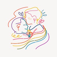 LGBTQ couple kissing clipart, gay marriage illustration