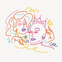 Drag queens sticker, LGBTQ line art illustration psd