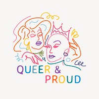 Queer & proud sticker, aesthetic drag queen portrait psd