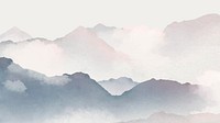 Foggy mountain desktop wallpaper, watercolor aesthetic HD background vector