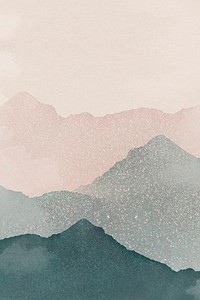 Green mountains background, watercolor nature design psd