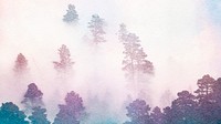 Purple forest computer wallpaper, foggy nature watercolor HD background