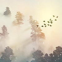 Glitter forest background, nature watercolor design psd