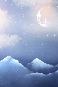 Winter full moon background, blue watercolor sky illustration vector