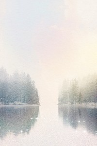 Lake forest landscape background, watercolor nature illustration psd