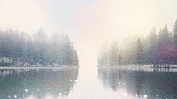 Lake forest landscape computer wallpaper, watercolor nature HD background vector