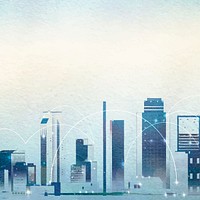 Watercolor cityscape background, blue winter border vector