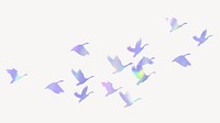 Flying birds silhouette sticker, holographic animal illustration psd
