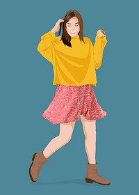 Cute happy woman clipart, aesthetic illustration