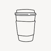Coffee cup doodle sticker, drinks, beverage line art illustration vector