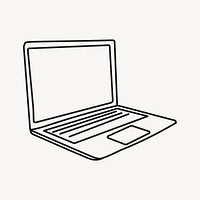 Laptop doodle drawing, digital device line art illustration