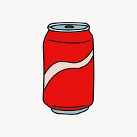 Soda can doodle sticker, cute beverage illustration psd