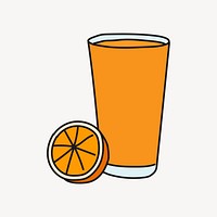 Orange juice doodle sticker, cute beverage illustration psd