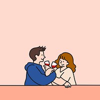 Pink Valentine&rsquo;s background, romantic couple doodle border vector