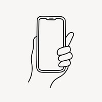 Hand holding phone clipart, digital device line art doodle vector