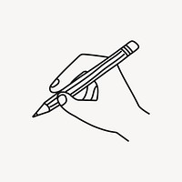 Hand holding pencil clipart, education concept line art doodle vector