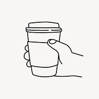 Coffee cup doodle clipart, drinks, beverage line art illustration psd
