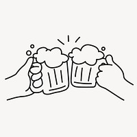 Beers cheering doodle sticker, celebration line art illustration vector