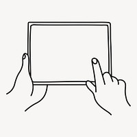 Hand using tablet doodle drawing, digital device line art illustration