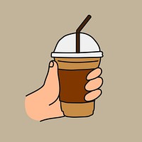 Iced coffee cup doodle sticker, cute beverage illustration vector