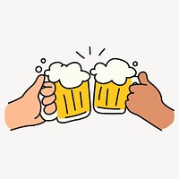 Beers cheering hands doodle sticker, celebration beverage illustration vector