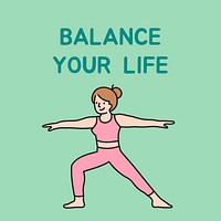 Healthy lifestyle Instagram post template, yoga girl illustration vector