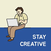 Stay creative Instagram post template, employee doodle character vector