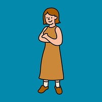 Woman crossing arms clipart, gesture cute character doodle vector