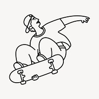 Male skateboarder clipart, hobby line art, character illustration vector