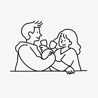 Couple drinking wine drawing, Valentine's celebration cartoon line art doodle