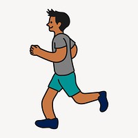 Black man jogging clipart, healthy lifestyle cute character doodle vector