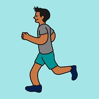 Black man jogging clipart, exercise cute character doodle vector