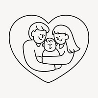 Family heart hand drawn collage element, parents and baby illustration psd