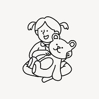 Girl & teddy bear doodle clipart, kid illustration vector