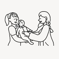 Childcare hand drawn collage element, health checkup illustration psd