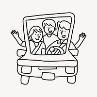 Family traveling doodle clipart, road trip illustration vector