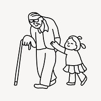 Grandfather & granddaughter clipart, drawing design