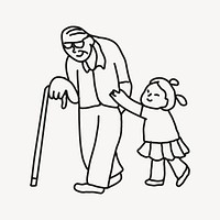 Grandfather & granddaughter hand drawn clipart, family  illustration psd
