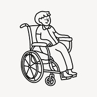 Wheelchair man hand drawn clipart, disabled person illustration psd
