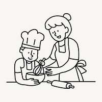 Cooking hand drawn clipart, mother & son illustration psd