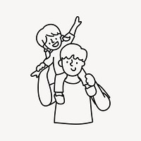 Piggyback ride doodle clipart, father & daughter illustration vector