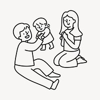 Family hand drawn clipart, parents & baby illustration psd